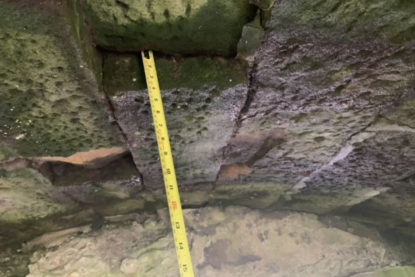 Measuring the corroded wrought iron support beams at Calderdale Bridge