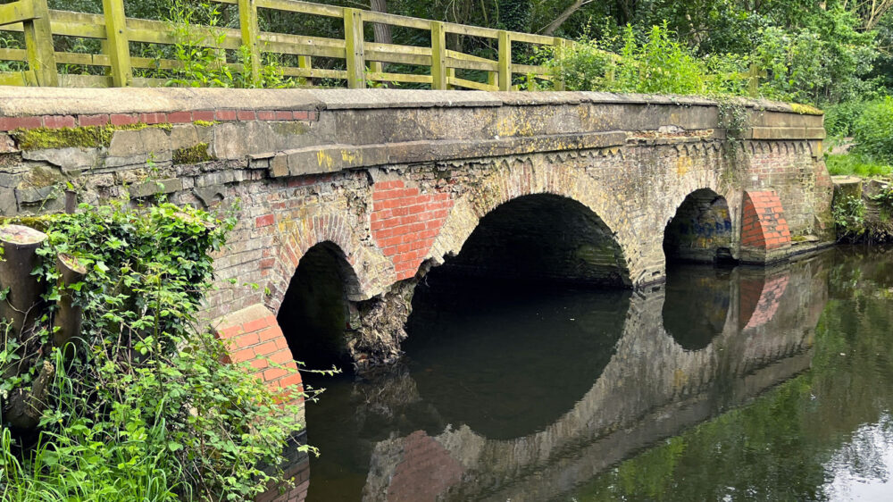 Masonry loss shown on the bridge prior to restoration