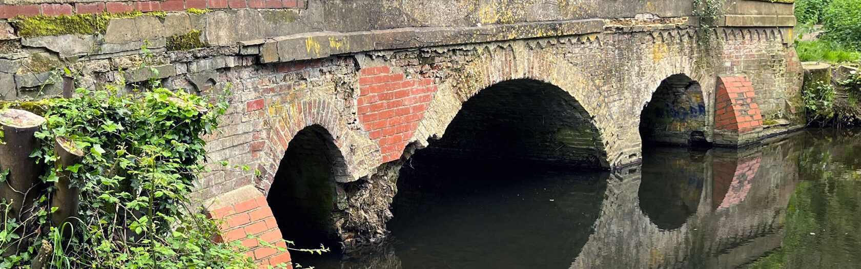 Masonry loss shown on the bridge prior to restoration