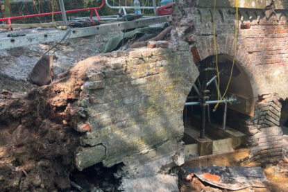 Cracks and collapse throughout the arches on the historic building