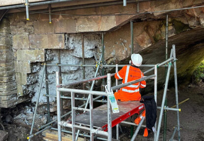 Scour related damage at Millhouse Bridge in Cheshire, UK. Repaired by Goldhawk, the bridge division of STRESS