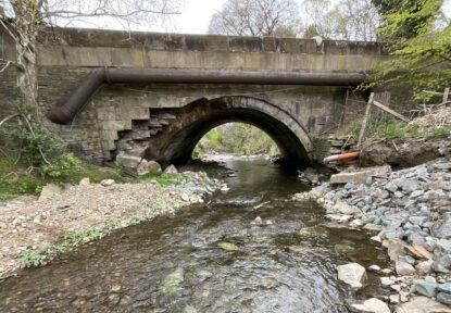 The collapsed abutment of the bridge in Cheshire UK.