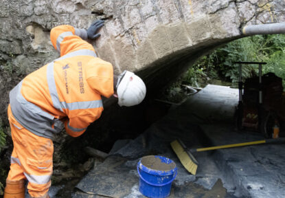 The Stress Goldhawk Division specialist team assessing the damaged bridge